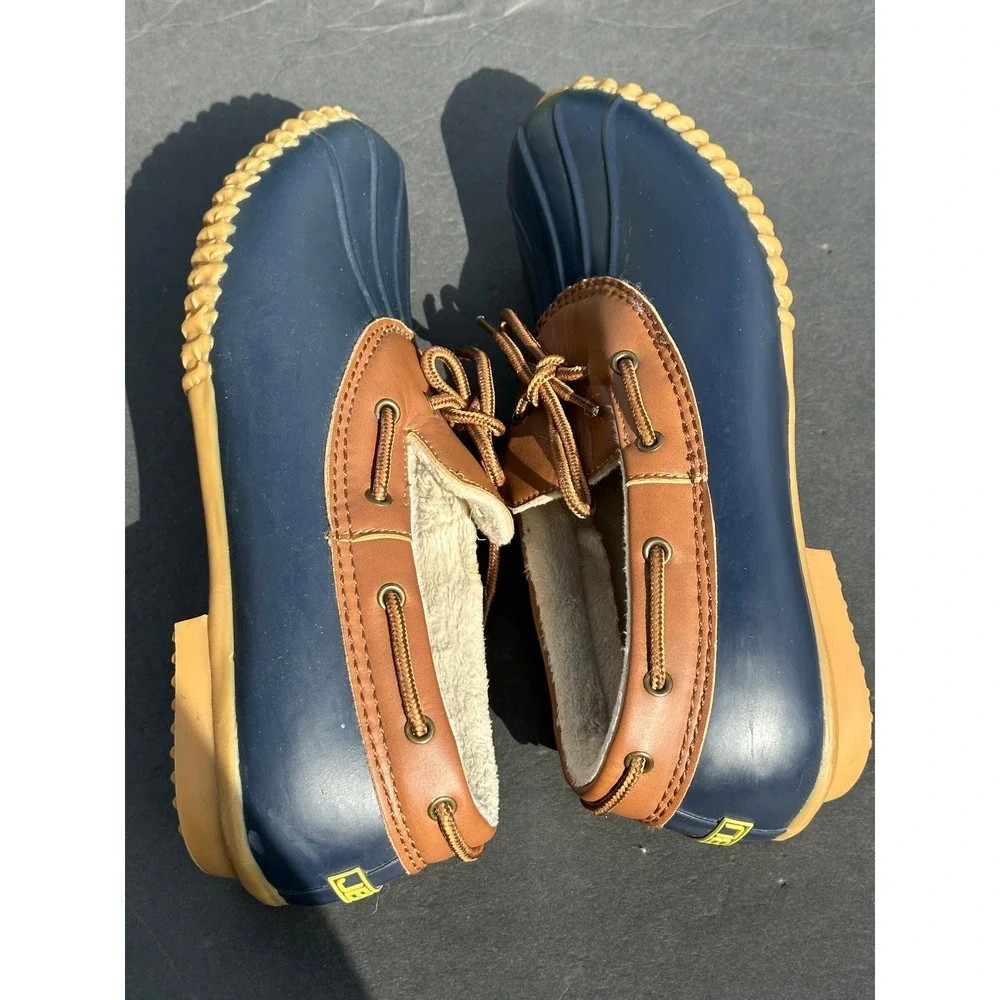 JBU Jambu Gwen Navy Blue Brown Faux‎ Fur Lined Duck Shoe Loafers Men's 11M